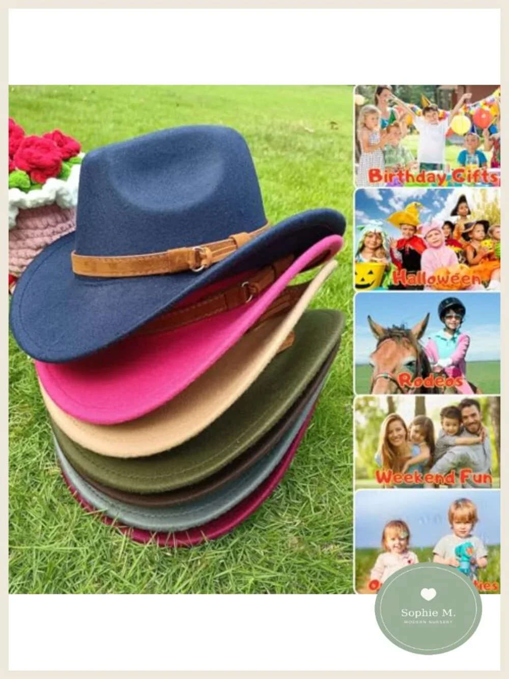 Kids Cowboy Hat with Leather Hatband - Wide Brim Western Sun Hat